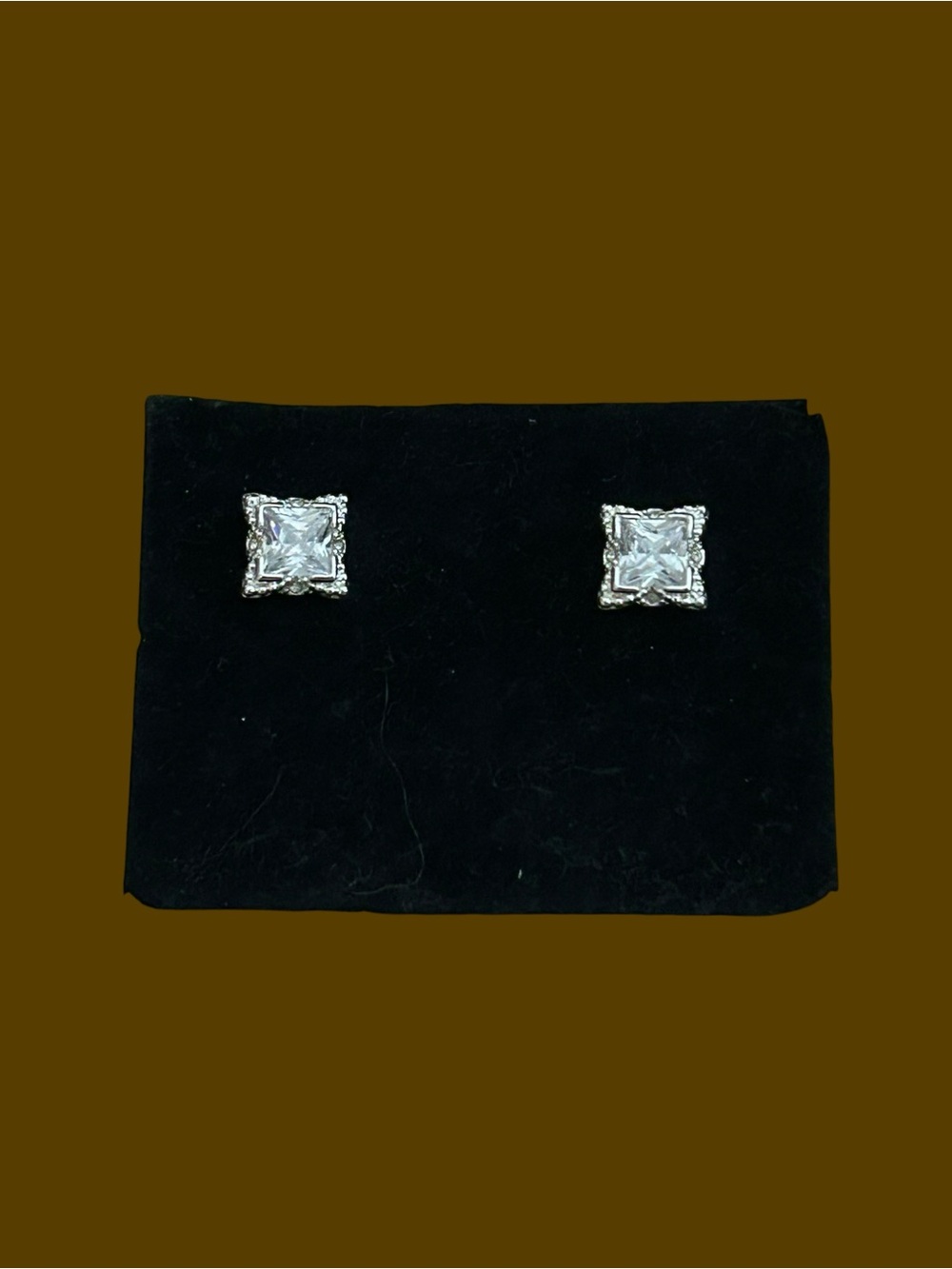 Stunning Vintage Avon Princess Cut Square CZ Halo Stud Earrings